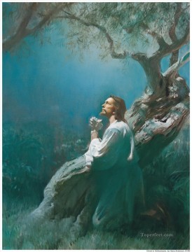 イエス Painting - ゲツセマネで祈るイエスの宗教的キリスト教徒